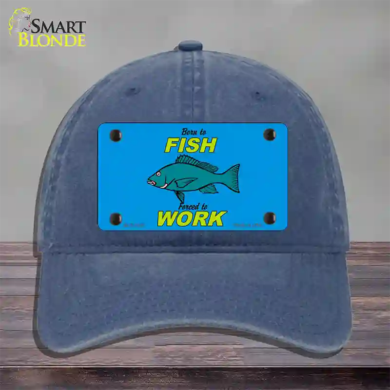 Born To Fish Novelty License Plate Hat Unconstructed Cotton / Navy