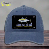 A Bad Day Fishing Novelty License Plate Hat Unconstructed Cotton / Navy