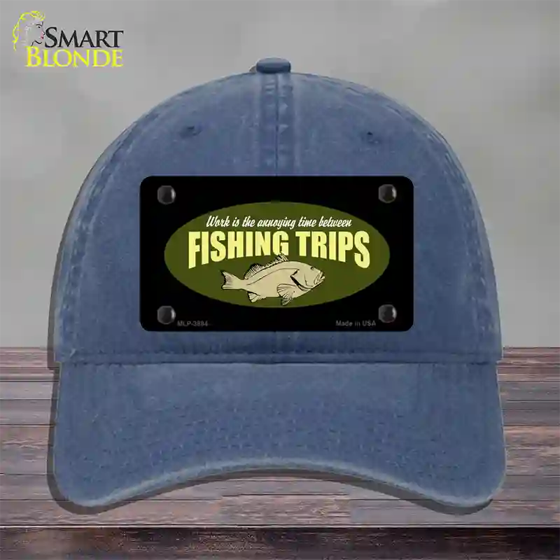 Fishing Trips Novelty License Plate Hat Unconstructed Cotton / Navy