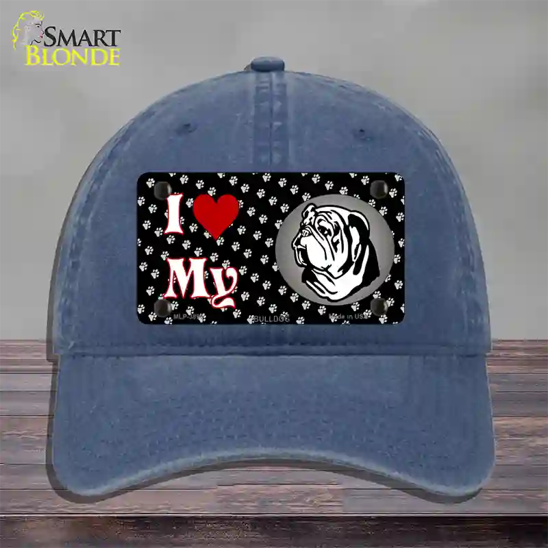 I Love My Bulldog Novelty License Plate Hat Unconstructed Cotton / Navy