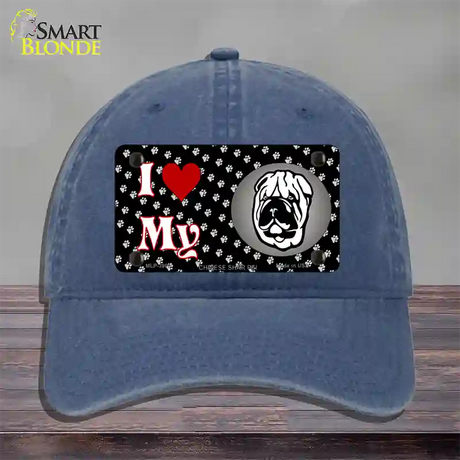 I Love My Chinese Shar Pei Novelty License Plate Hat Unconstructed Cotton / Navy