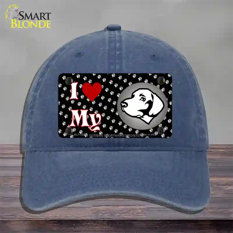 I Love My German Shorthaired Novelty License Plate Hat Unconstructed Cotton / Navy