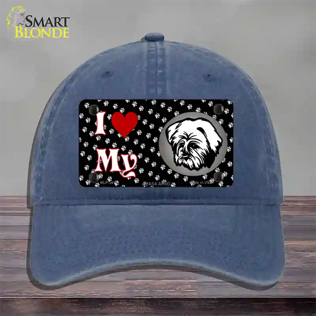 I Love My Lhasa Apso Novelty License Plate Hat Unconstructed Cotton / Navy