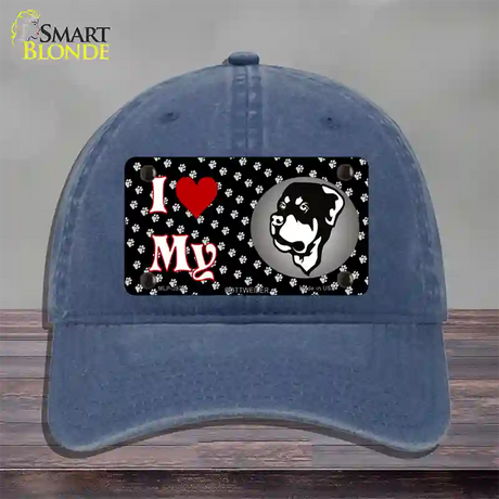 I Love My Rottweiler Novelty License Plate Hat Unconstructed Cotton / Navy