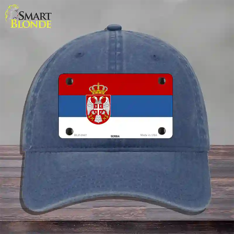 Serbia Eagle Flag Novelty License Plate Hat Unconstructed Cotton / Navy