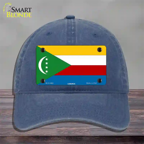 Comoros Flag Novelty License Plate Hat Unconstructed Cotton / Navy