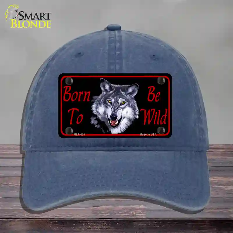 Born To Be Wild Novelty License Plate Hat Unconstructed Cotton / Navy