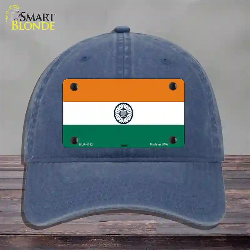 India Flag Novelty License Plate Hat Unconstructed Cotton / Navy