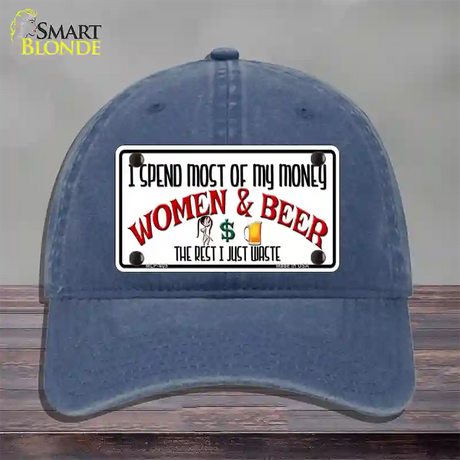 Money On Women And Beer Novelty License Plate Hat Unconstructed Cotton / Navy