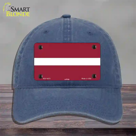 Latvia Flag Novelty License Plate Hat Unconstructed Cotton / Navy