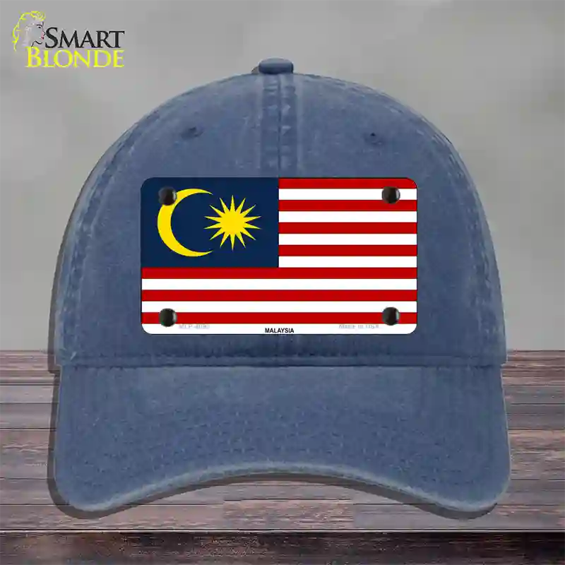 Malaysia Flag Novelty License Plate Hat Unconstructed Cotton / Navy