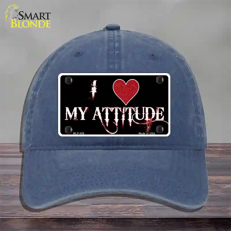 I Love My Attitude Novelty License Plate Hat Unconstructed Cotton / Navy