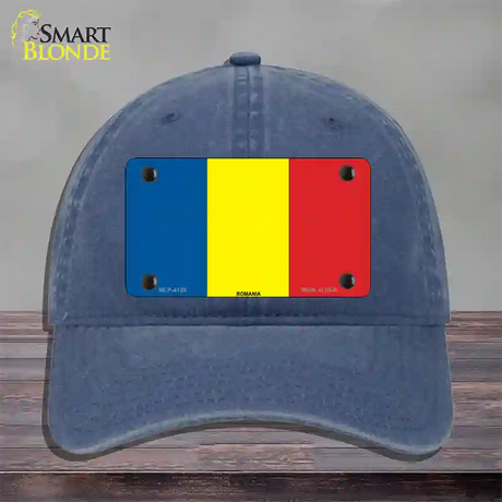 Romania Flag Novelty License Plate Hat Unconstructed Cotton / Navy