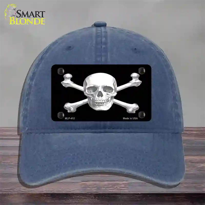 Skull And Cross Bones Novelty License Plate Hat Unconstructed Cotton / Navy