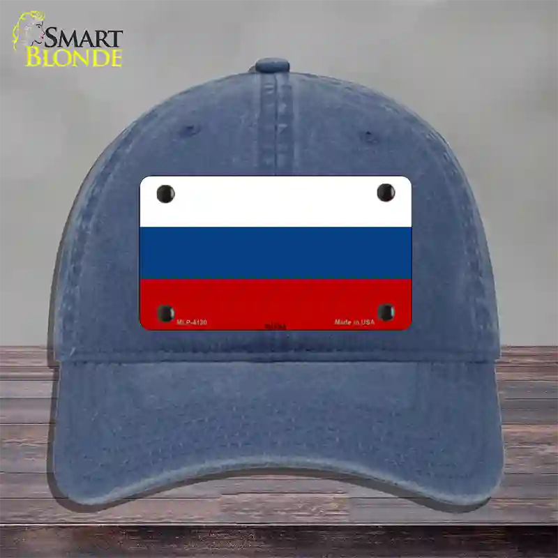 Russia Flag Novelty License Plate Hat Unconstructed Cotton / Navy