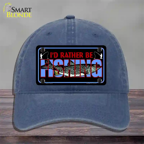 Rather Be Fishing Novelty License Plate Hat Unconstructed Cotton / Navy