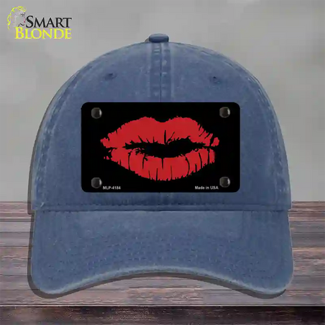 Full Red Lips Novelty License Plate Hat Unconstructed Cotton / Navy