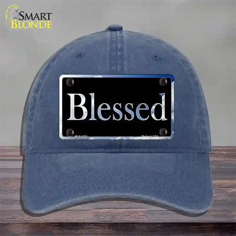 Blessed Blue Sky Cloud Novelty License Plate Hat Unconstructed Cotton / Navy