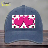 Hot Pink White Polka Dot Hot Pink Centered Hearts Novelty License Plate Hat Unconstructed Cotton / Navy