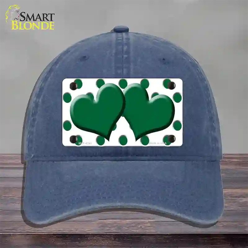 Green White Polka Dot Green Centered Hearts Novelty License Plate Hat Unconstructed Cotton / Navy