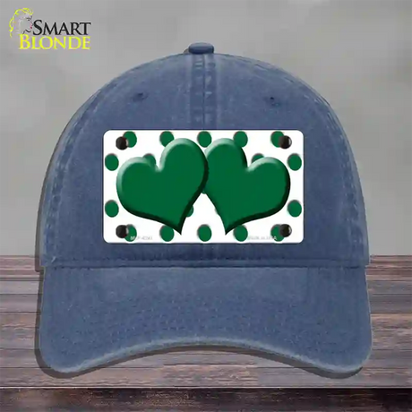 Green White Polka Dot Green Centered Hearts Novelty License Plate Hat Unconstructed Cotton / Navy