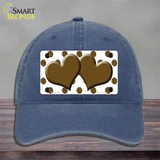 Brown White Polka Dot With Brown Centered Hearts Novelty License Plate Hat Unconstructed Cotton / Navy