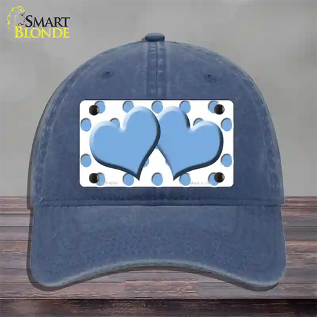 Light Blue White Polka Dot Light Blue Centered Hearts Novelty License Plate Hat Unconstructed Cotton / Navy