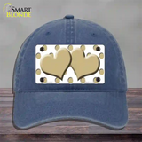 Gold White Polka Dot Gold Centered Hearts Novelty License Plate Hat Unconstructed Cotton / Navy