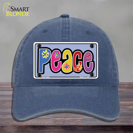 Peace And Flowers Novelty License Plate Hat Unconstructed Cotton / Navy