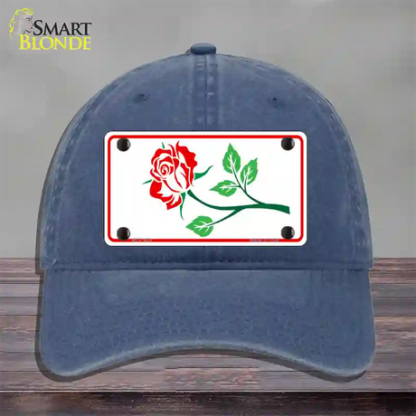 Rose Design White Novelty License Plate Hat Unconstructed Cotton / Navy