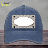 Tan White Quatrefoil Center Scallop Novelty License Plate Hat Unconstructed Cotton / Navy