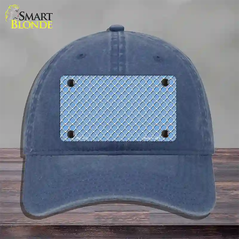 Light Blue White Quatrefoil Novelty License Plate Hat Unconstructed Cotton / Navy