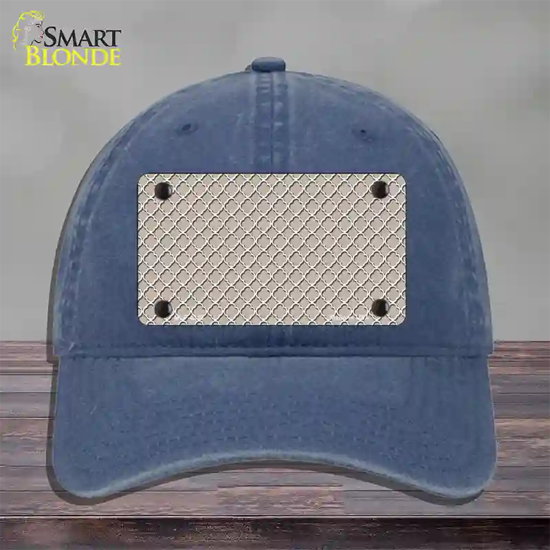 Tan White Quatrefoil Novelty License Plate Hat Unconstructed Cotton / Navy
