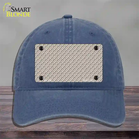 Tan White Quatrefoil Novelty License Plate Hat Unconstructed Cotton / Navy