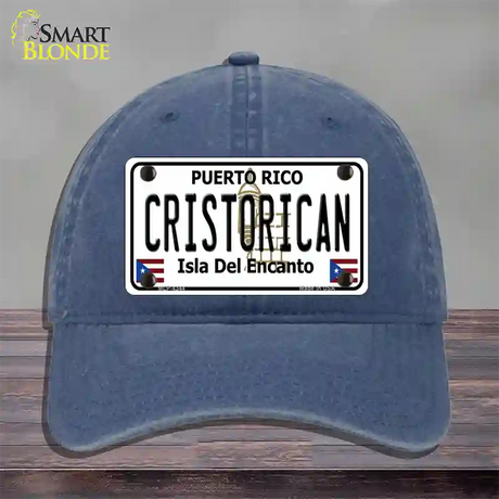 Cristorican Puerto Rico Novelty License Plate Hat Unconstructed Cotton / Navy