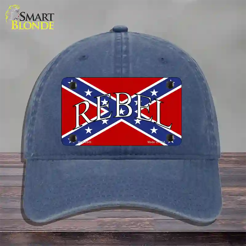 Rebel Confederate Flag Novelty License Plate Hat Unconstructed Cotton / Navy