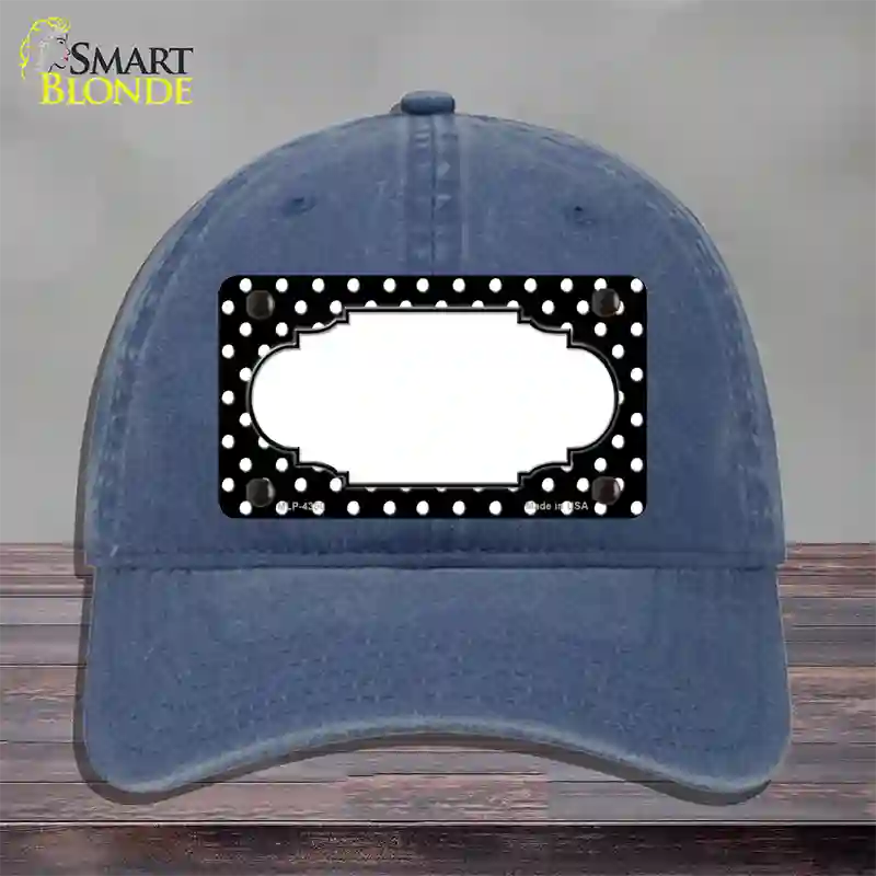 Scallop Black White Polka Dot Novelty License Plate Hat Unconstructed Cotton / Navy