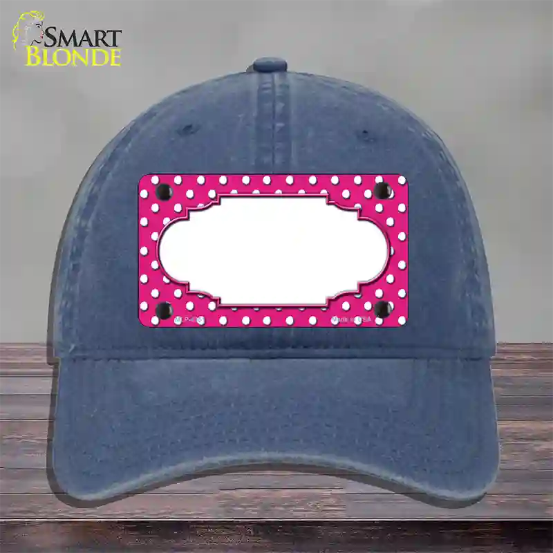 Scallop Pink White Polka Dot Novelty License Plate Hat Unconstructed Cotton / Navy