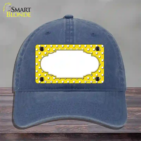 Scallop Yellow White Polka Dot Novelty License Plate Hat Unconstructed Cotton / Navy