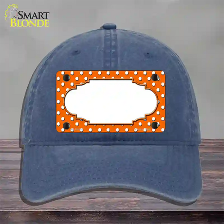 Scallop Orange White Polka Dot Novelty License Plate Hat Unconstructed Cotton / Navy