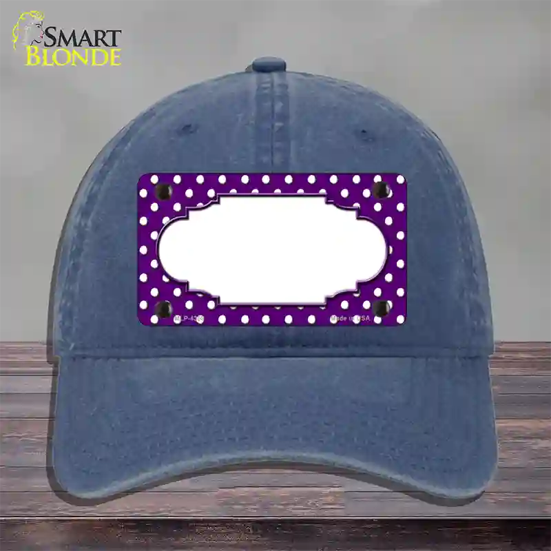 Scallop Purple White Polka Dot Novelty License Plate Hat Unconstructed Cotton / Navy