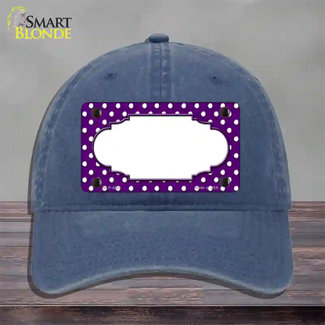 Scallop Purple White Polka Dot Novelty License Plate Hat Unconstructed Cotton / Navy