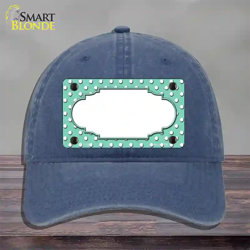 Scallop Mint White Polka Dot Novelty License Plate Hat Unconstructed Cotton / Navy