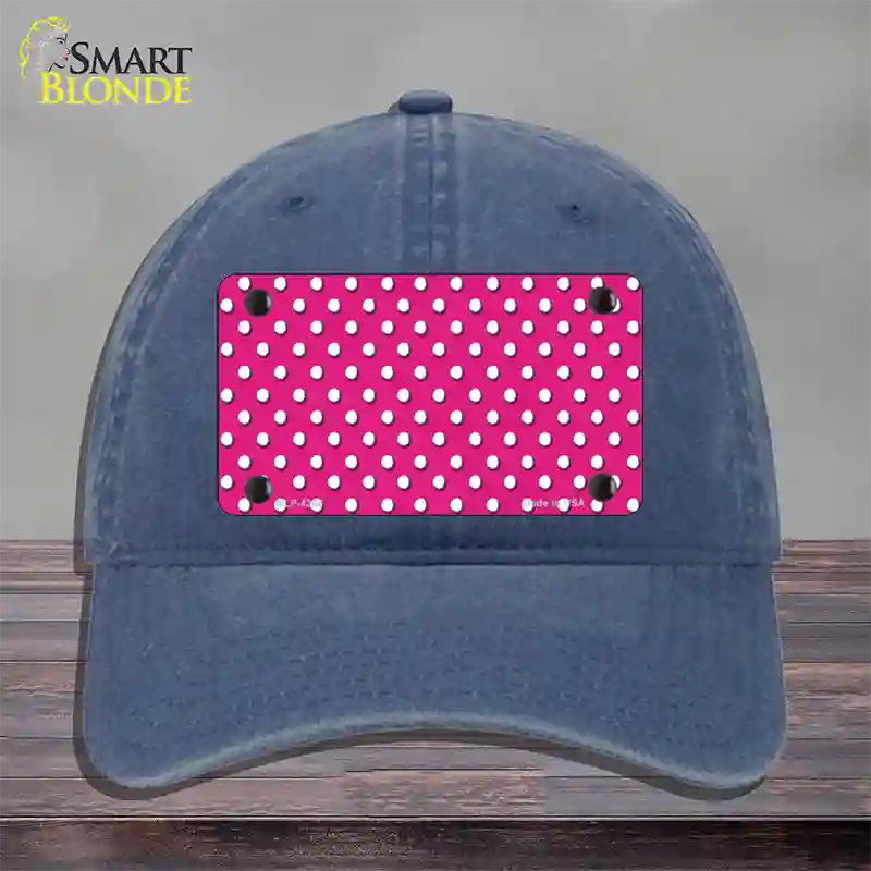 Pink Polka Dot Novelty License Plate Hat Unconstructed Cotton / Navy