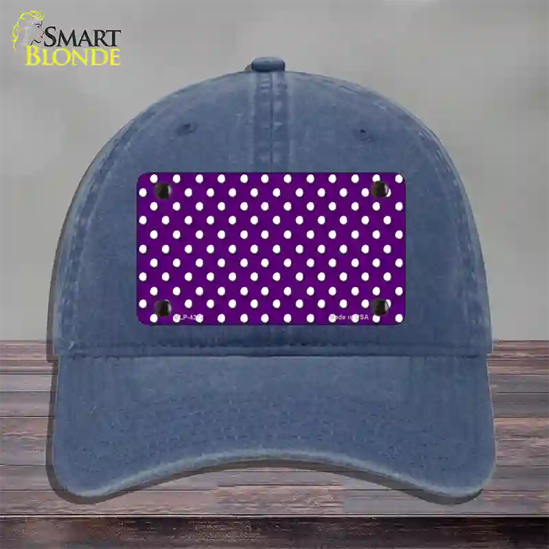 Purple Polka Dot Novelty License Plate Hat Unconstructed Cotton / Navy