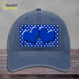 Blue White Polka Dot Center Hearts Novelty License Plate Hat Unconstructed Cotton / Navy