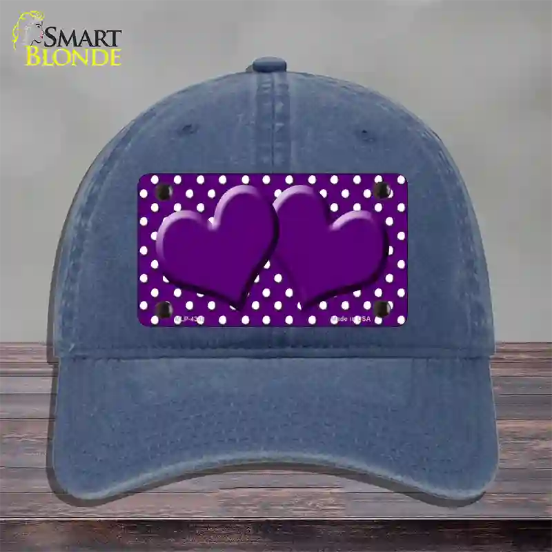 Purple White Polka Dot Center Hearts Novelty License Plate Hat Unconstructed Cotton / Navy