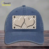 Tan White Polka Dot Center Hearts Novelty License Plate Hat Unconstructed Cotton / Navy