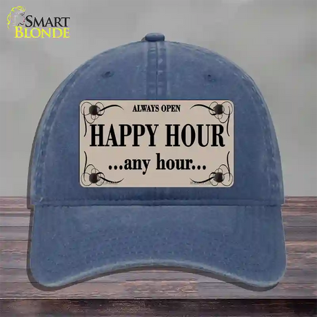 Happy Hour Any Hour Novelty License Plate Hat Unconstructed Cotton / Navy