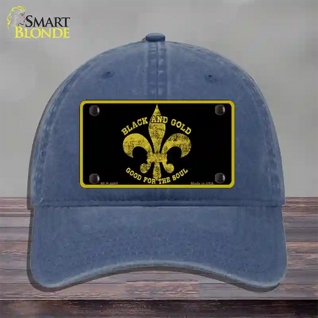 Saints Fleur De Lis Black Novelty License Plate Hat Unconstructed Cotton / Navy